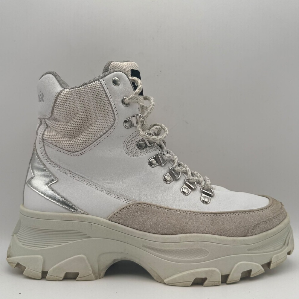 Punkrose Platform Hiking Boots Women 7.5 White Leather Chunky Lug Sole Sneaker